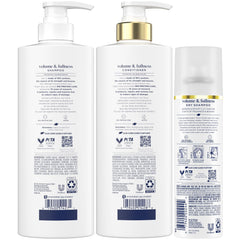 Dove shampoo bottle label closeup highlighting volumizing formula