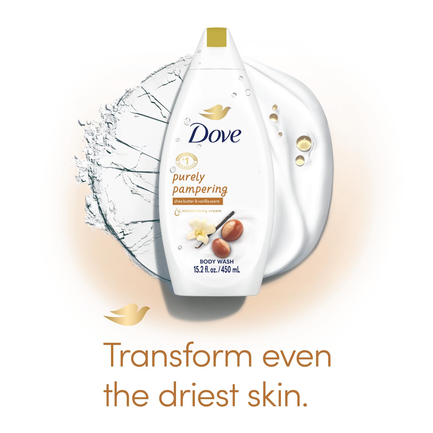 Dove shea butter and vanilla texture foam lather, creamy cushiony feel benefits skin softness