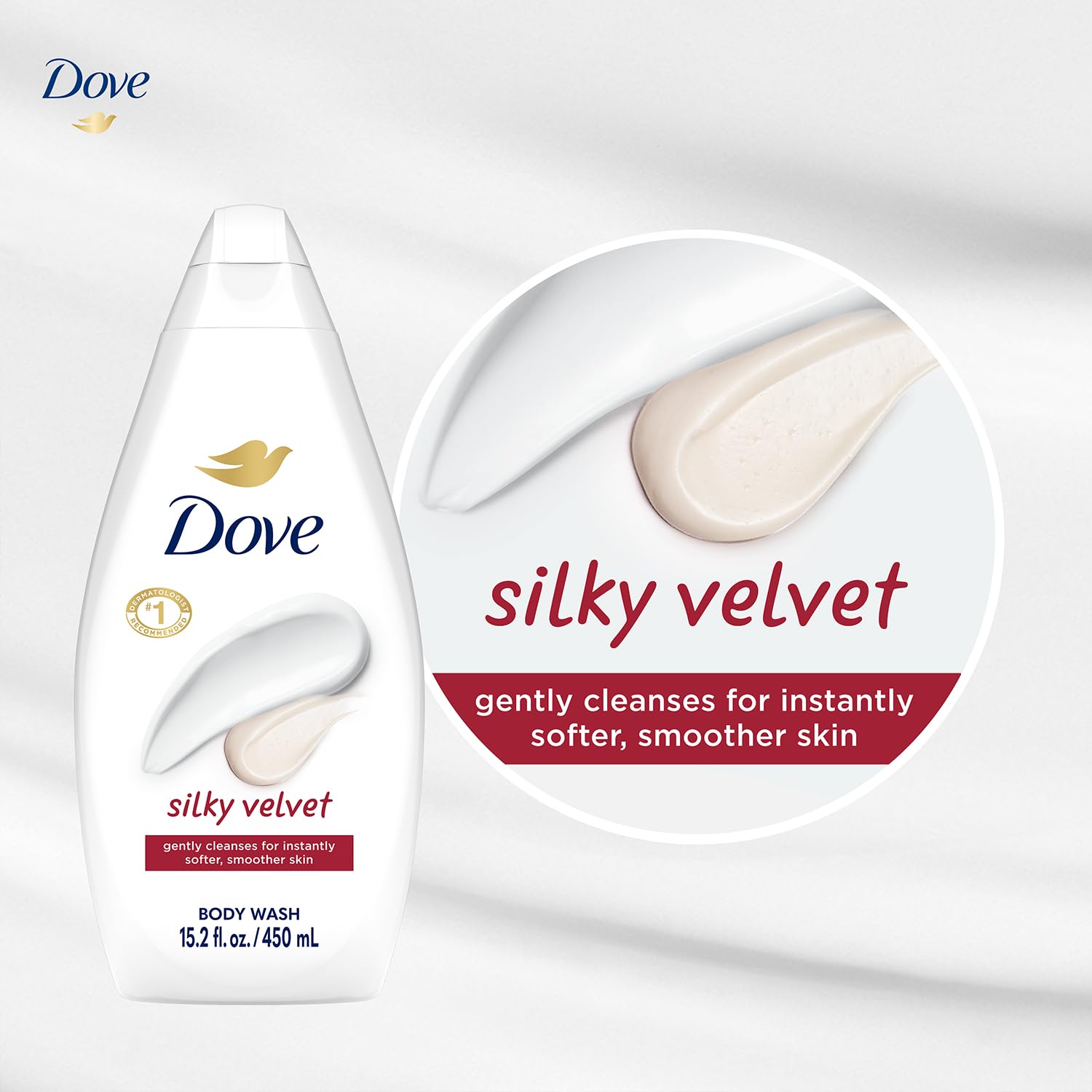 Dove Silky Velvet label ingredients view showing moisturizing formulation