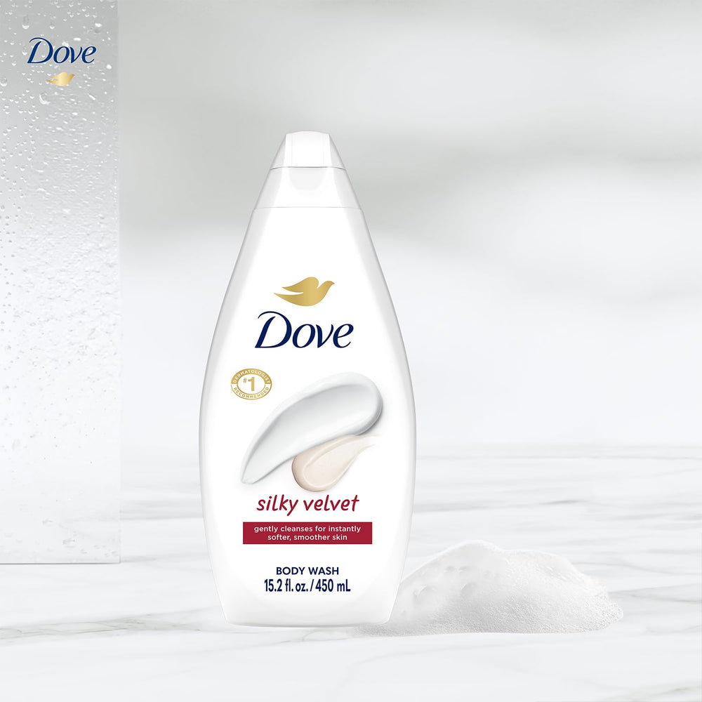 Dove Silky Velvet in shower scene demonstrating gentle cleansing result
