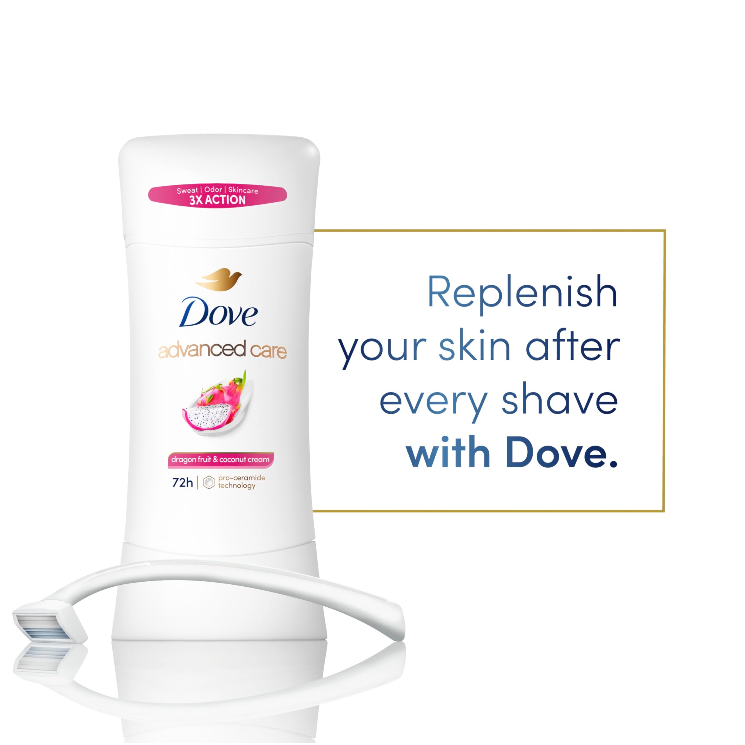Dove three-pack held in hand illustrating travel-friendly size