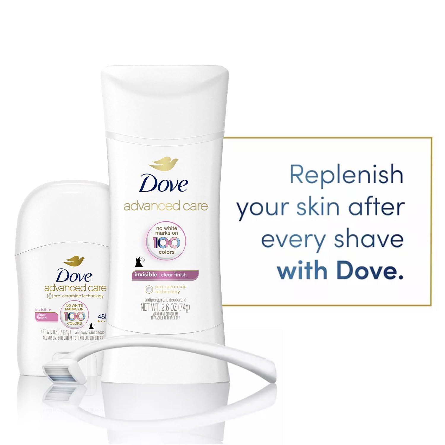 Dove travel-size stick beside keys for convenient portability
