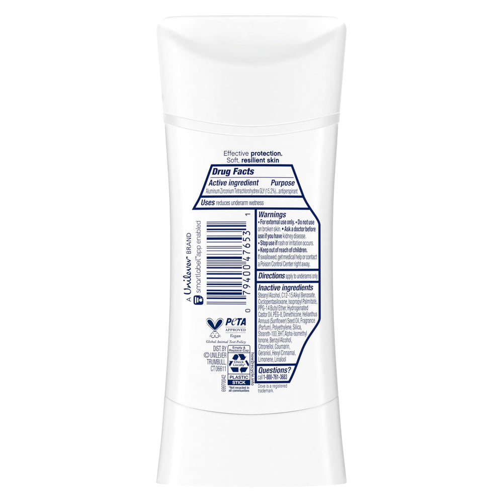 Dove antiperspirant stick top view with twist-up design for easy application