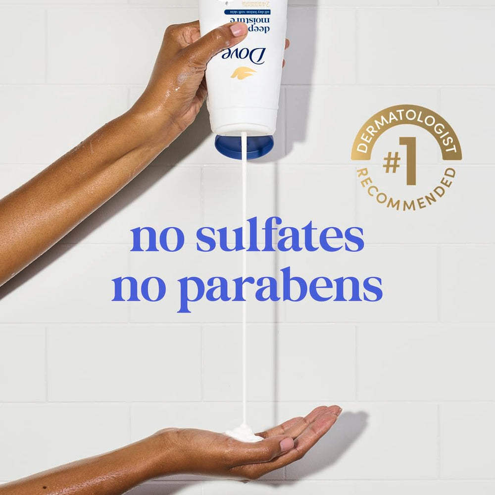 Dove body wash in shower use demonstrating hydration and soothing cleanse