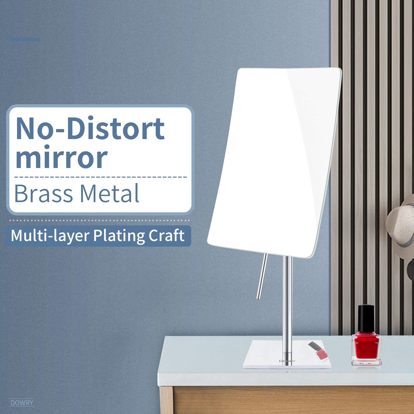 DOWRY mirror tilted to show swivel handle for precise angle control