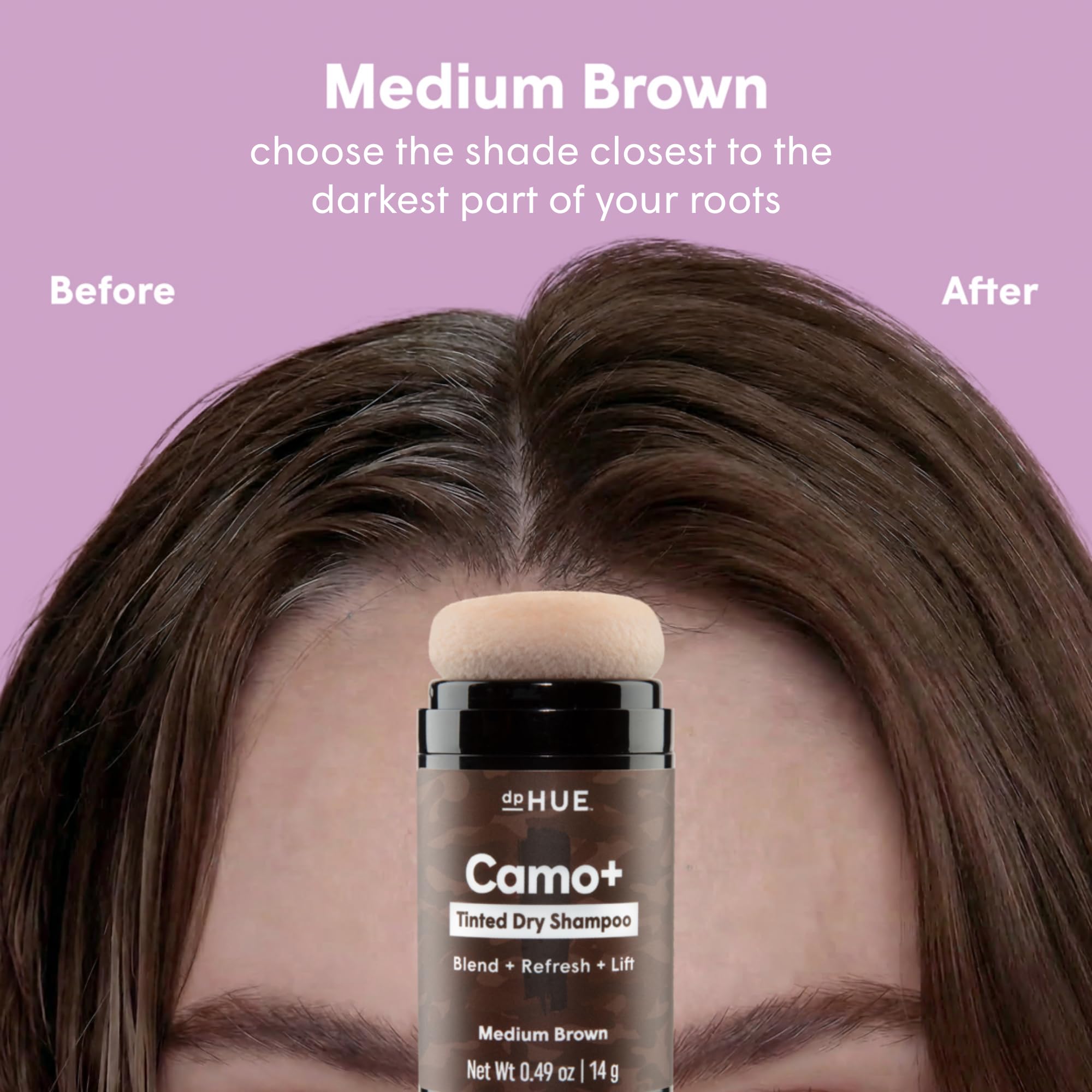 dpHUE before and after roots comparison revealing blended grays and fuller look