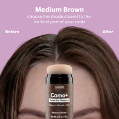 dpHUE before and after roots comparison revealing blended grays and fuller look