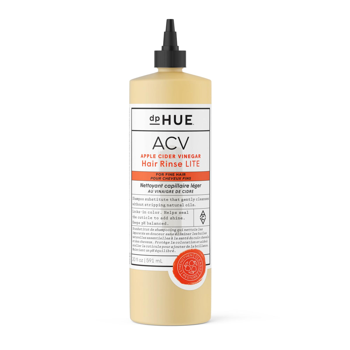 dpHUE bottle front view showing clean design and 20 oz size benefits