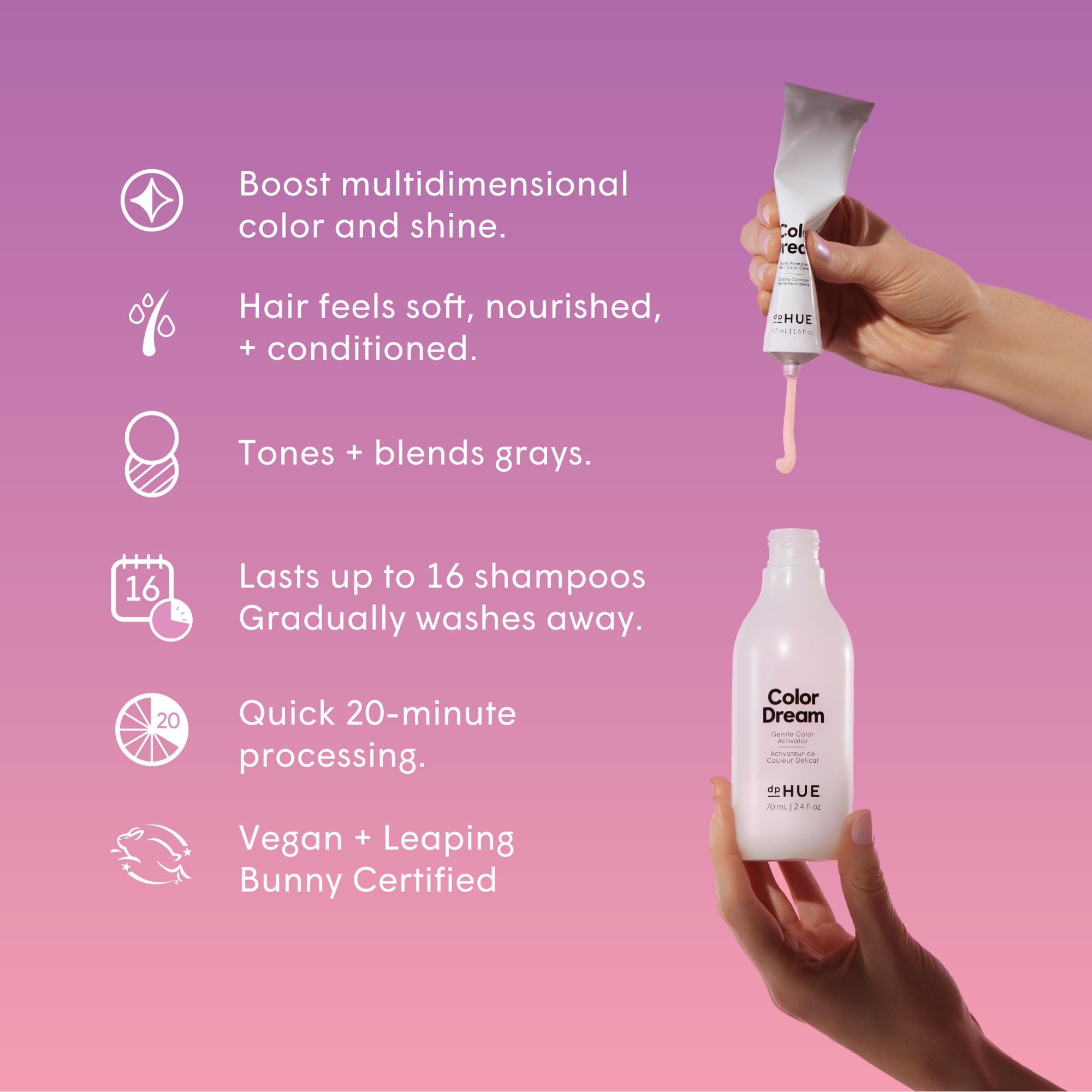 dpHUE Color Dream cream texture in tube highlighting smooth application and conditioning