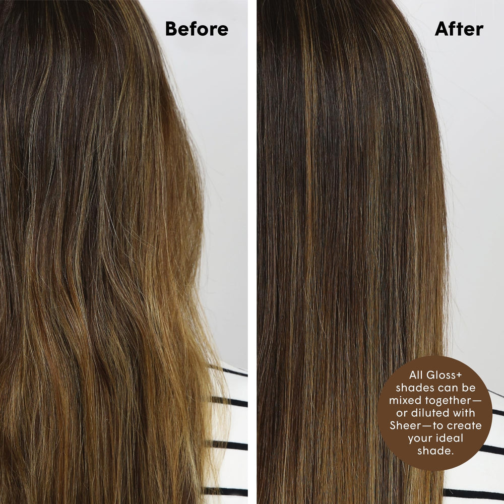 dpHUE after photo showing glossy light brown hair for visible shine benefit
