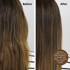 dpHUE after photo showing glossy light brown hair for visible shine benefit