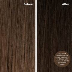 dpHUE before and after medium brown shows cooler tone reduction of brass and enhanced gloss