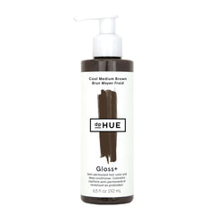 dpHUE front view of Gloss+ Cool Medium Brown bottle showing label and size, conveys clear product identity and trust