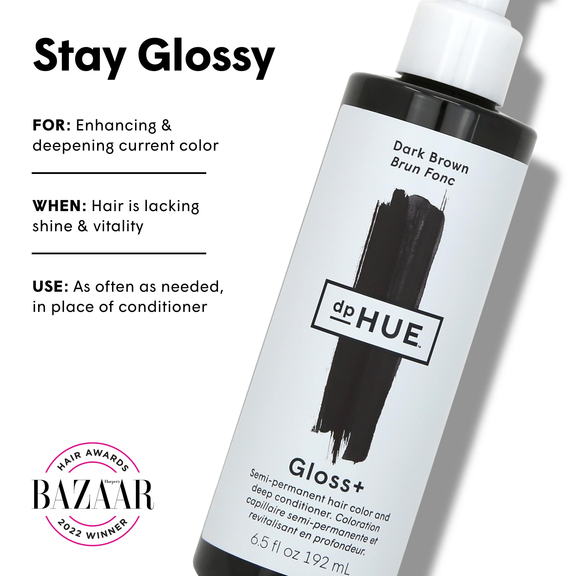 dpHUE Gloss+ dark brown gloss poured to show creamy texture and easy application benefit