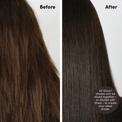 dpHUE Gloss+ dark brown after use showing glossy, multi-dimensional hair for visible shine