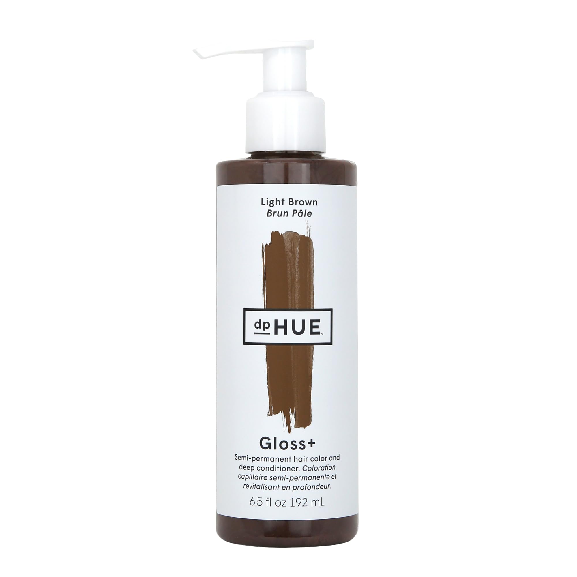 dpHUE front packaging showing Light Brown gloss and easy-use benefit