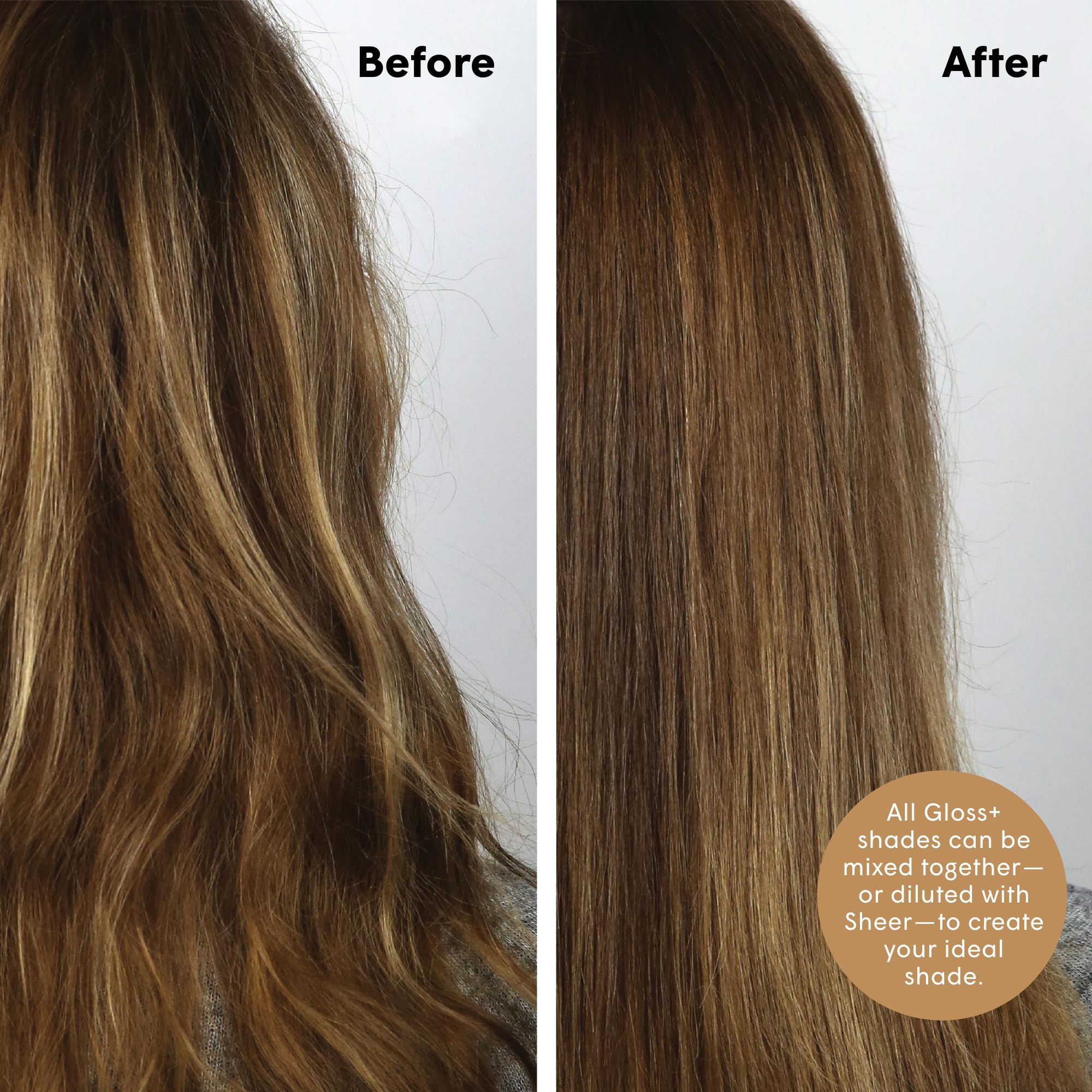 dpHUE Gloss+ before and after medium blonde hair showing enhanced shine