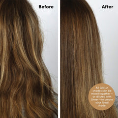 dpHUE Gloss+ before and after medium blonde hair showing enhanced shine