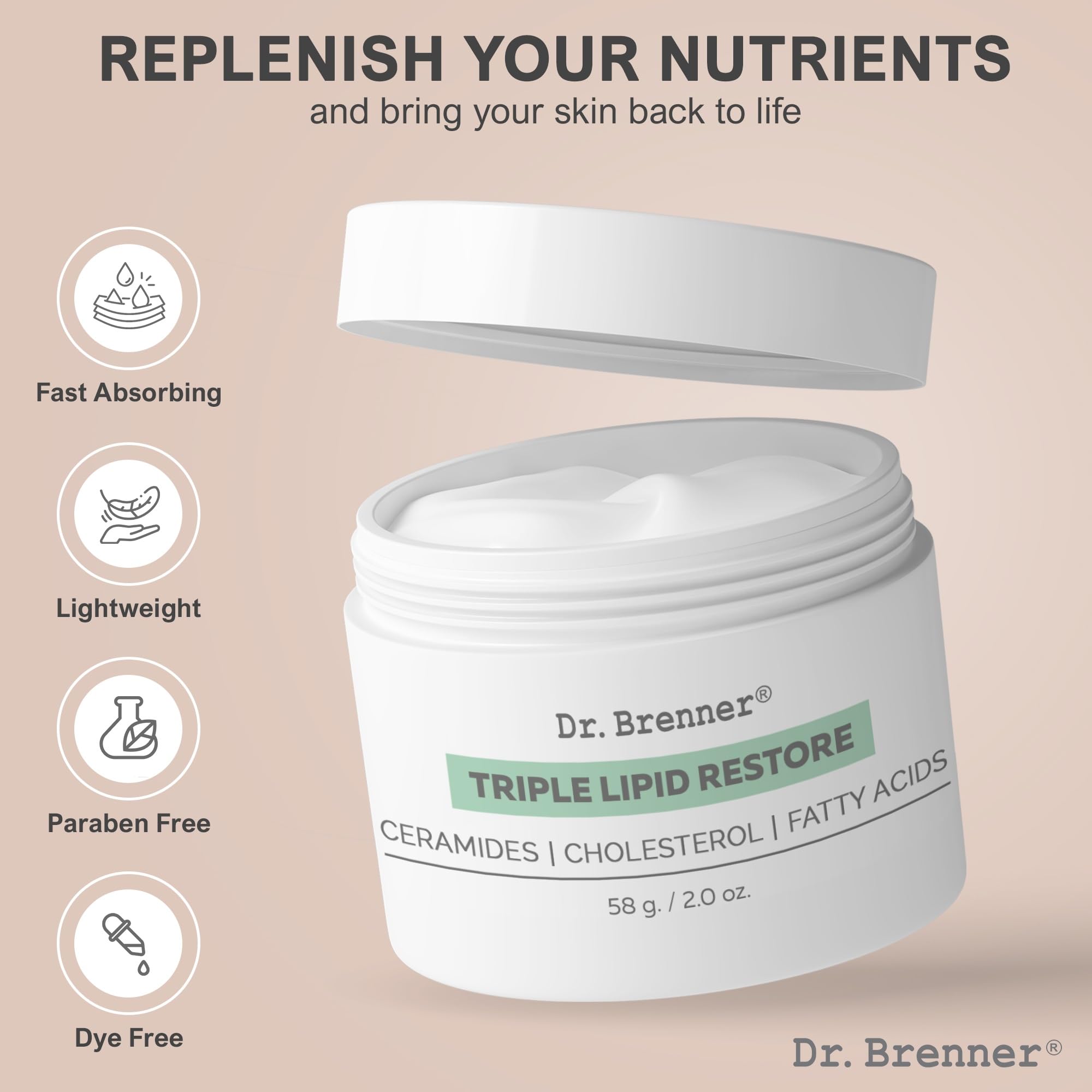 Dr. Brenner label ingredients view highlighting ceramides and lipid benefits