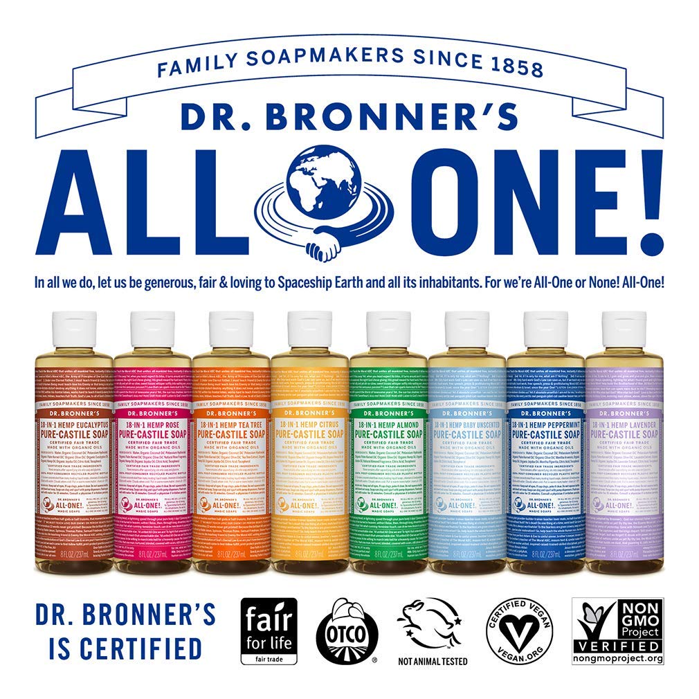 Dr. Bronner's dilution demo in spray bottle showing concentrated-economy benefit