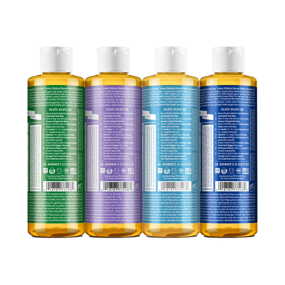 Dr. Bronner's Peppermint close-up label highlighting scent and invigorating benefit