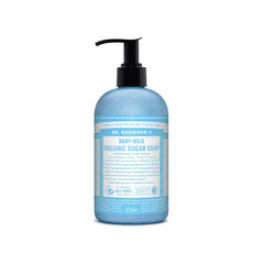 Dr. Bronner's front bottle view showing label and compact 355 ml size, gentle unscented benefit
