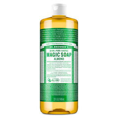 Dr. Bronner's front bottle showing almond soap and volume benefit