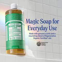 Dr. Bronner's dispensing soap pump with easy control and less waste