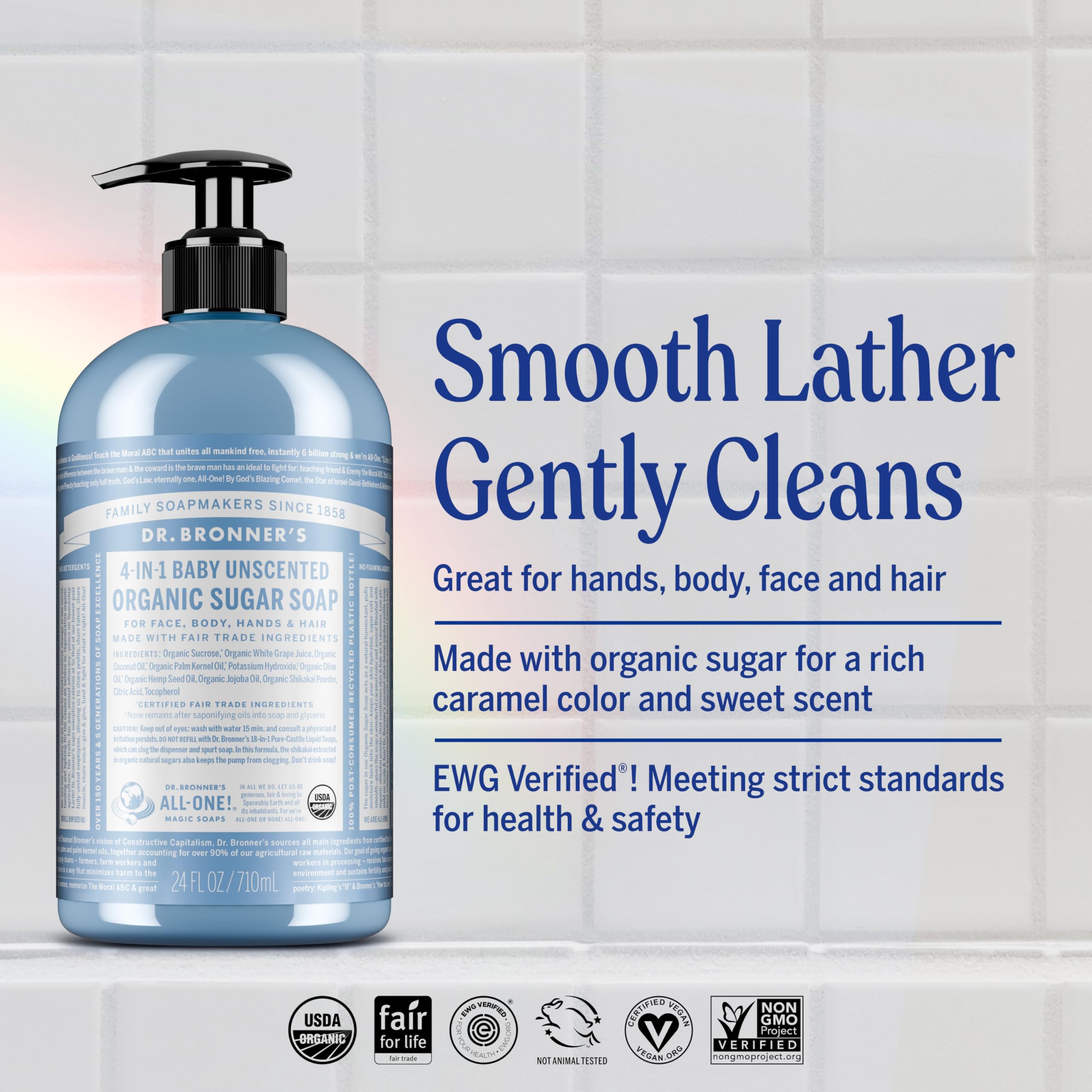 Dr. Bronner's bottle pump close-up for easy dispensing and spill control