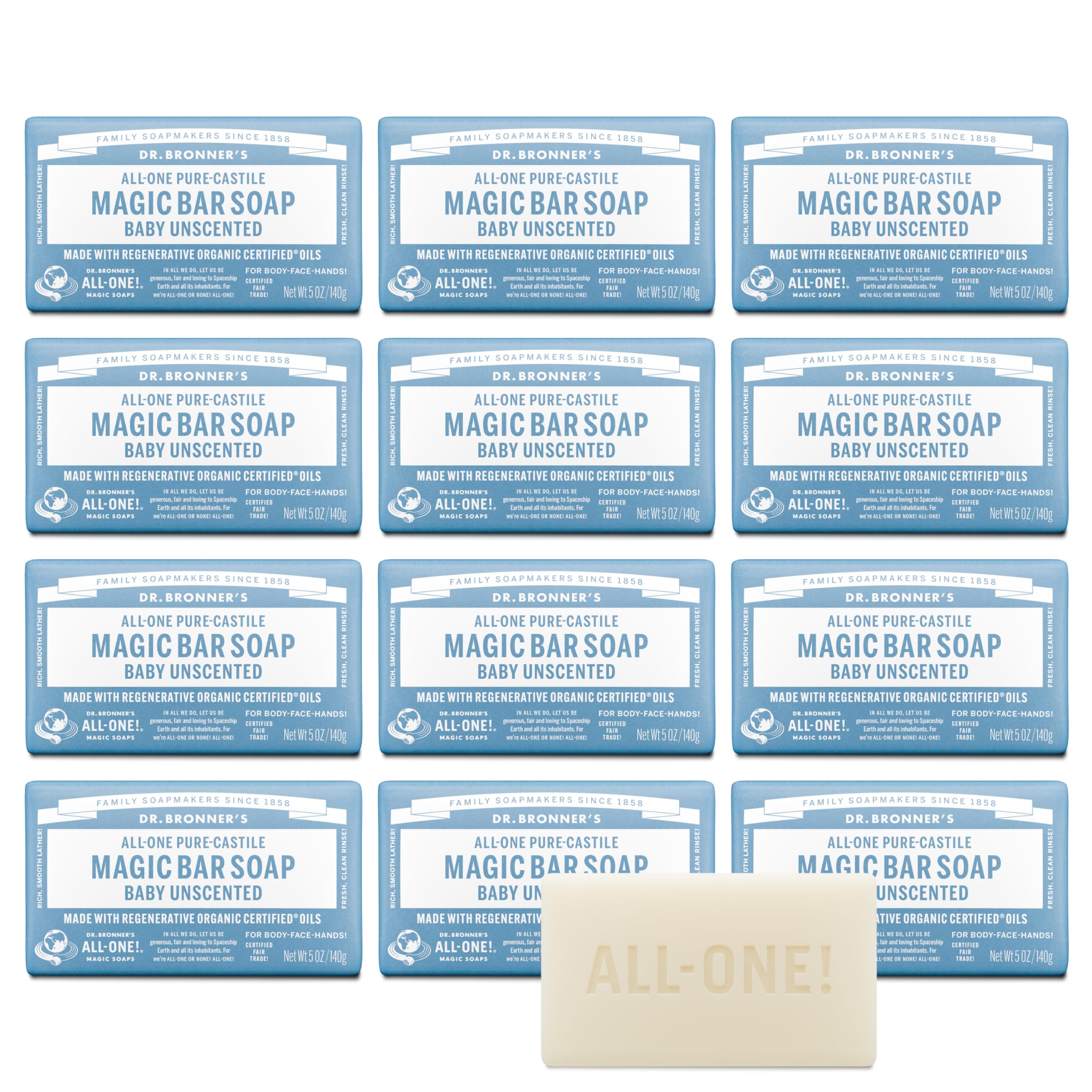 Dr. Bronner's front packaging showing 12-pack and eco benefits