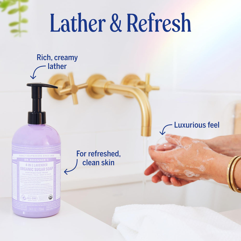 Dr. Bronner's bottle staged in a bathroom providing an eco-friendly everyday use scene
