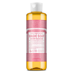 Dr. Bronner's bottle front label showing cherry blossom scent and benefits