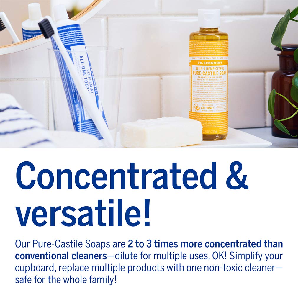 Dr. Bronner's Eucalyptus bottle beside towel illustrating refreshing scent benefit
