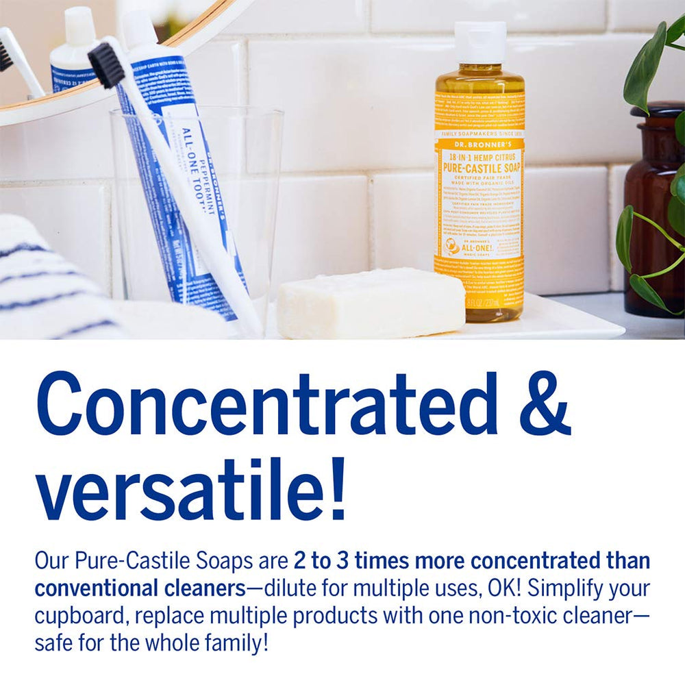 Dr. Bronner's Eucalyptus bottle beside towel illustrating refreshing scent benefit