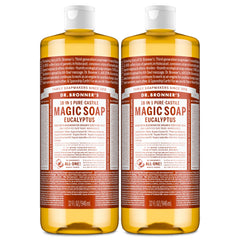 Dr. Bronner's front packaging showing two 32 oz bottles and eucalyptus scent benefit