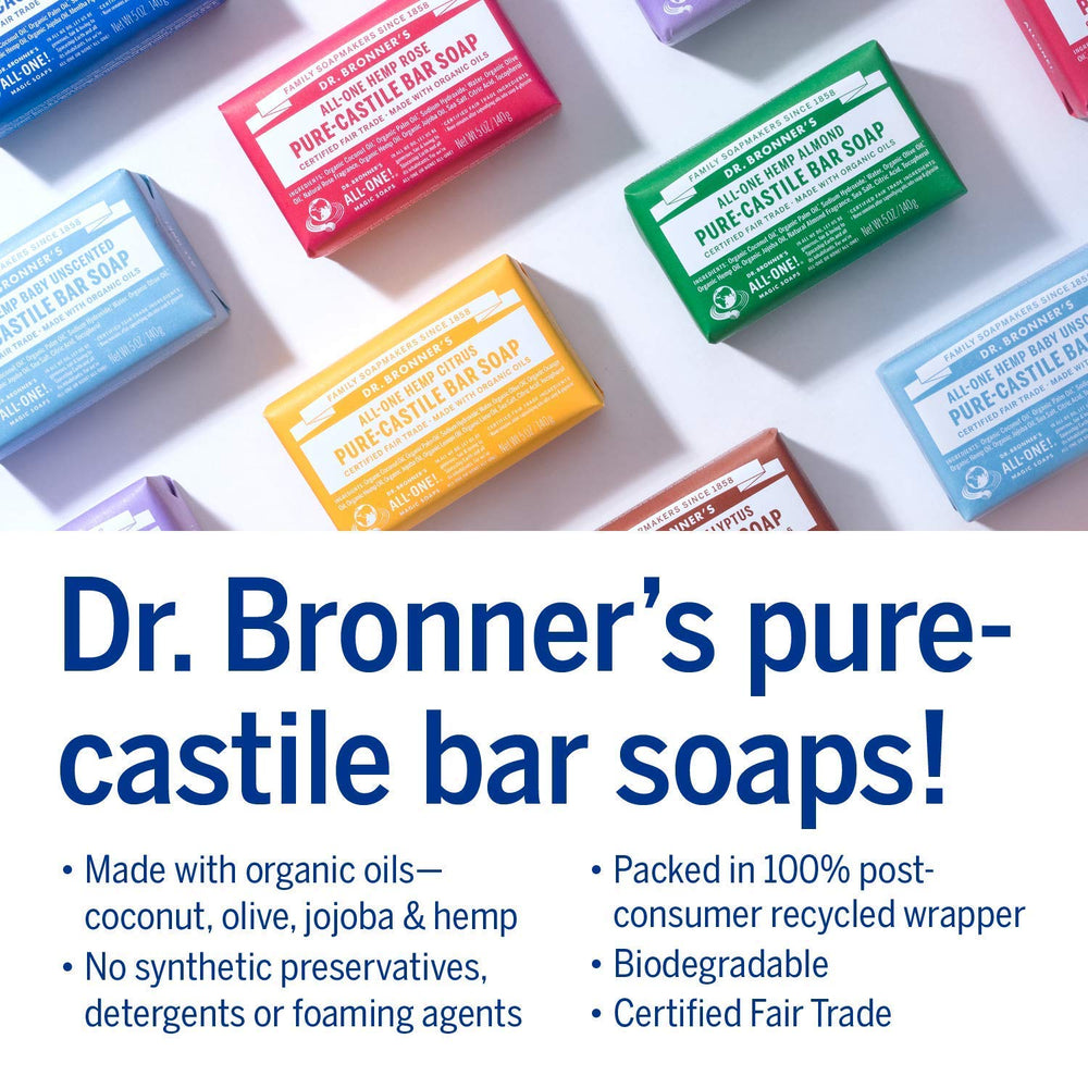 Dr. Bronner's bar in hand demonstrating easy lather and gentle feel