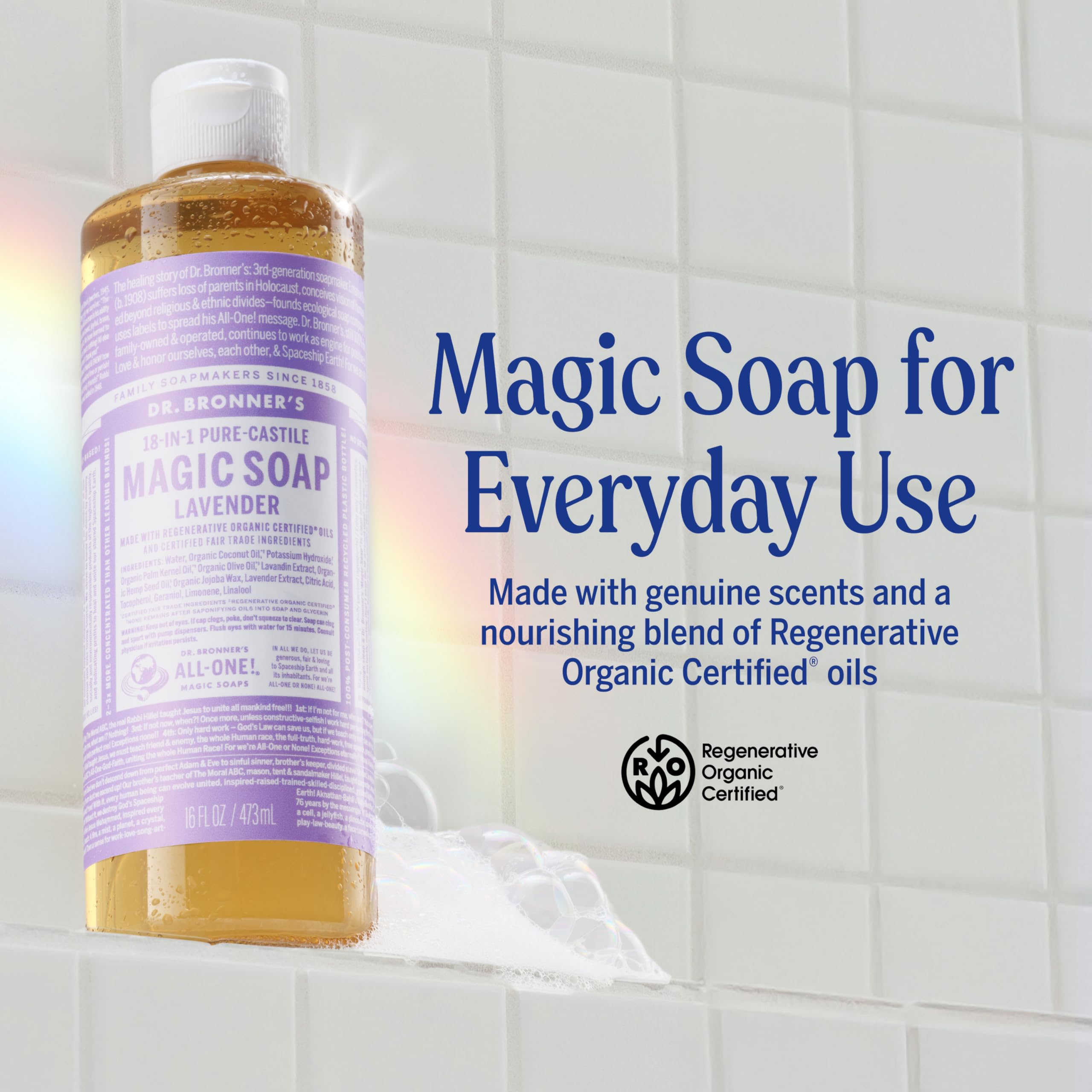 Dr. Bronner's lather texture closeup demonstrating rich foam and gentle cleanse