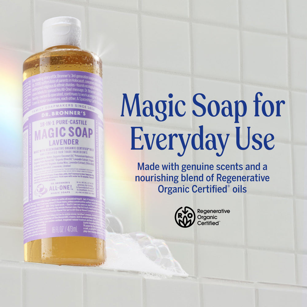 Dr. Bronner's lather texture closeup demonstrating rich foam and gentle cleanse