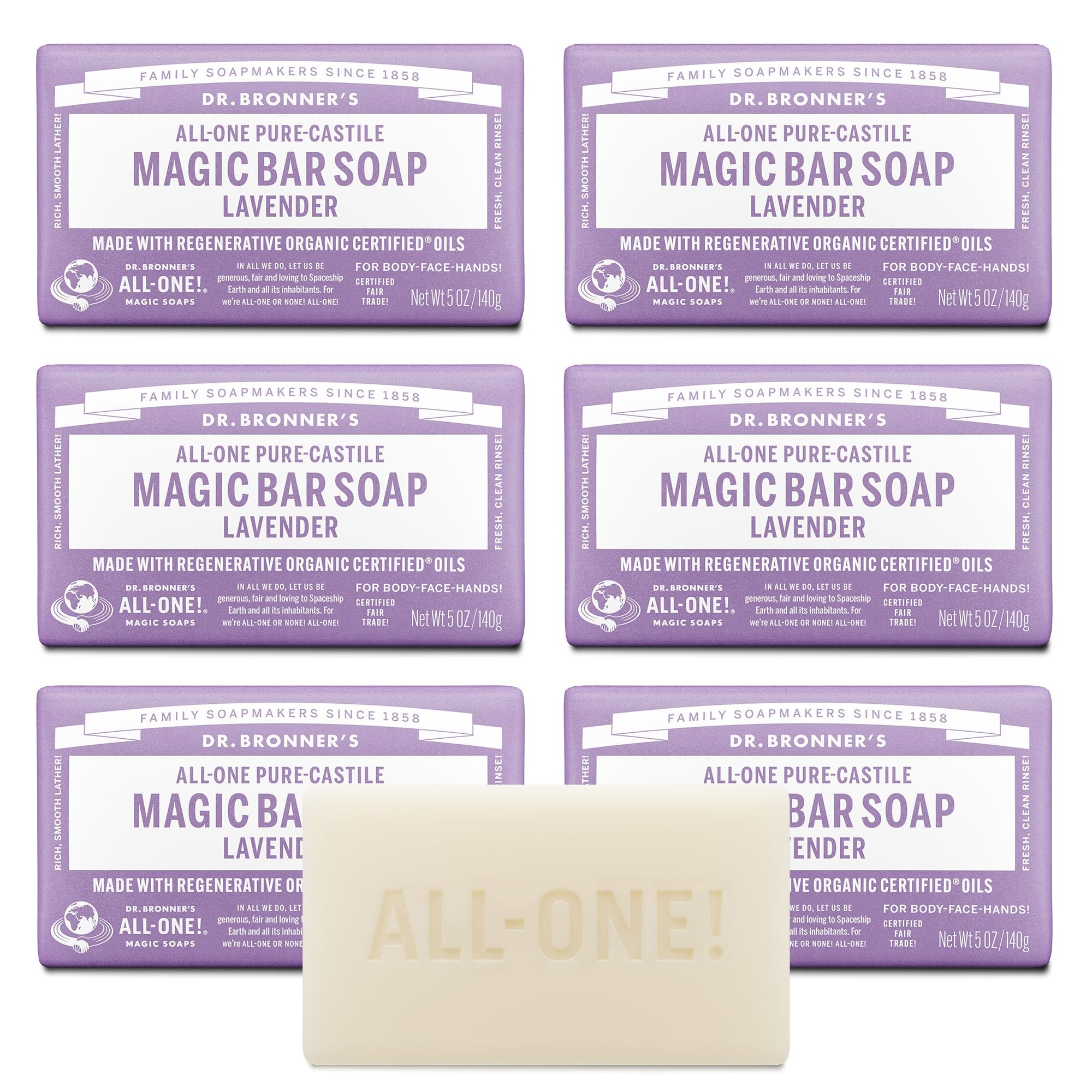 Dr. Bronner's lavender bar front packaging showing product and scent benefits