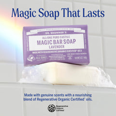 Dr. Bronner's lavender bar rich lather closeup demonstrating creamy foam