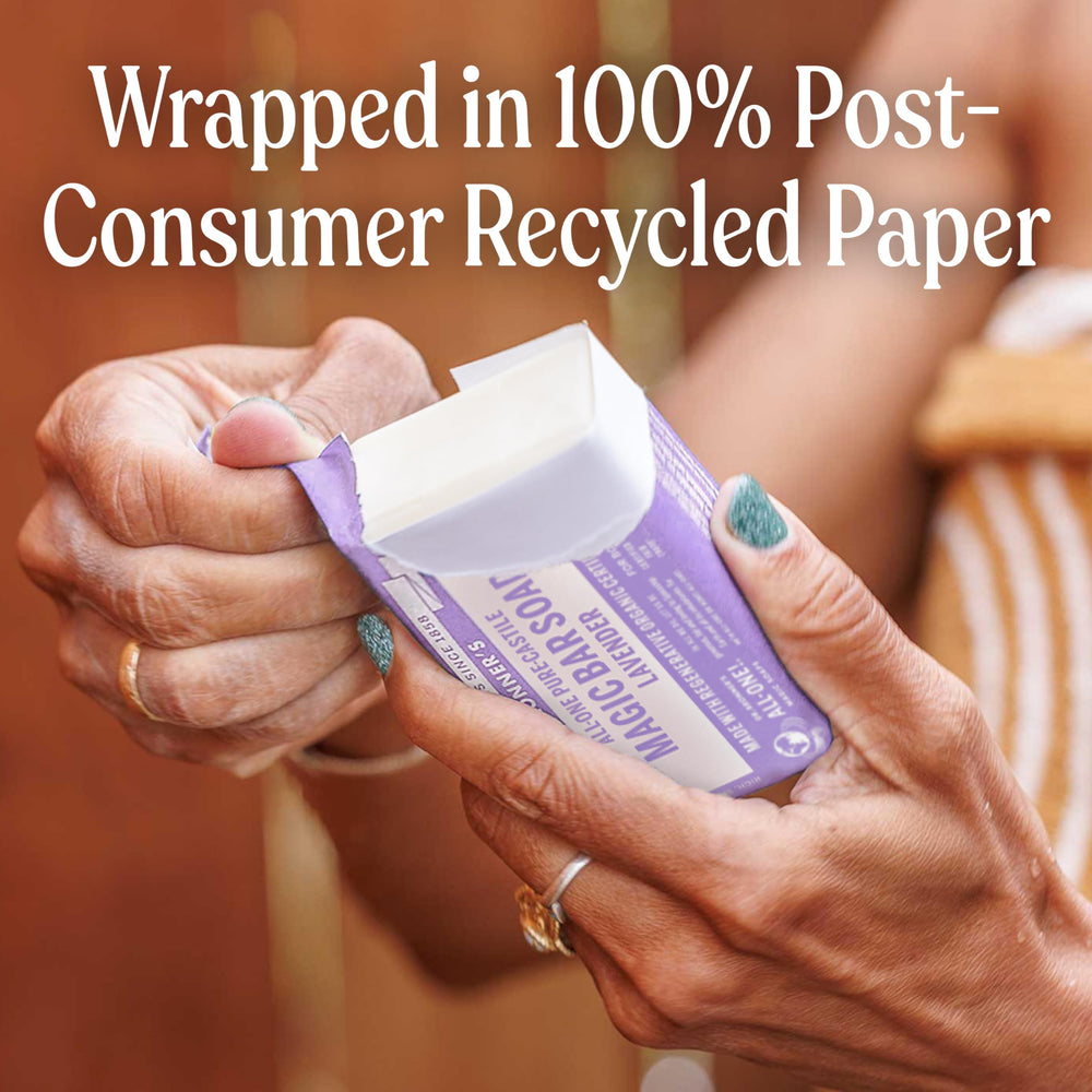Dr. Bronner's twelve bars stacked to show bulk value and storage benefit