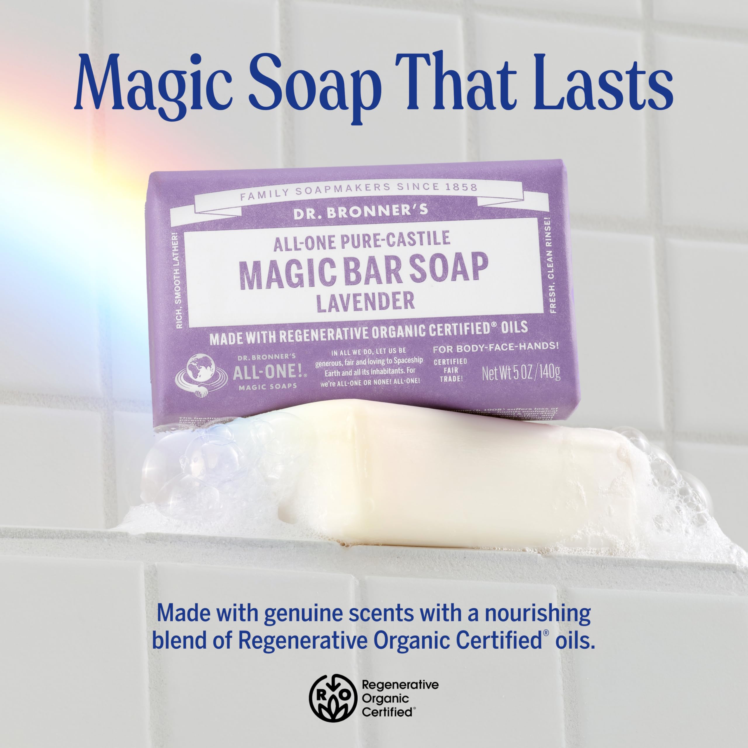 Dr. Bronner's label detail highlighting organic and fair trade benefits