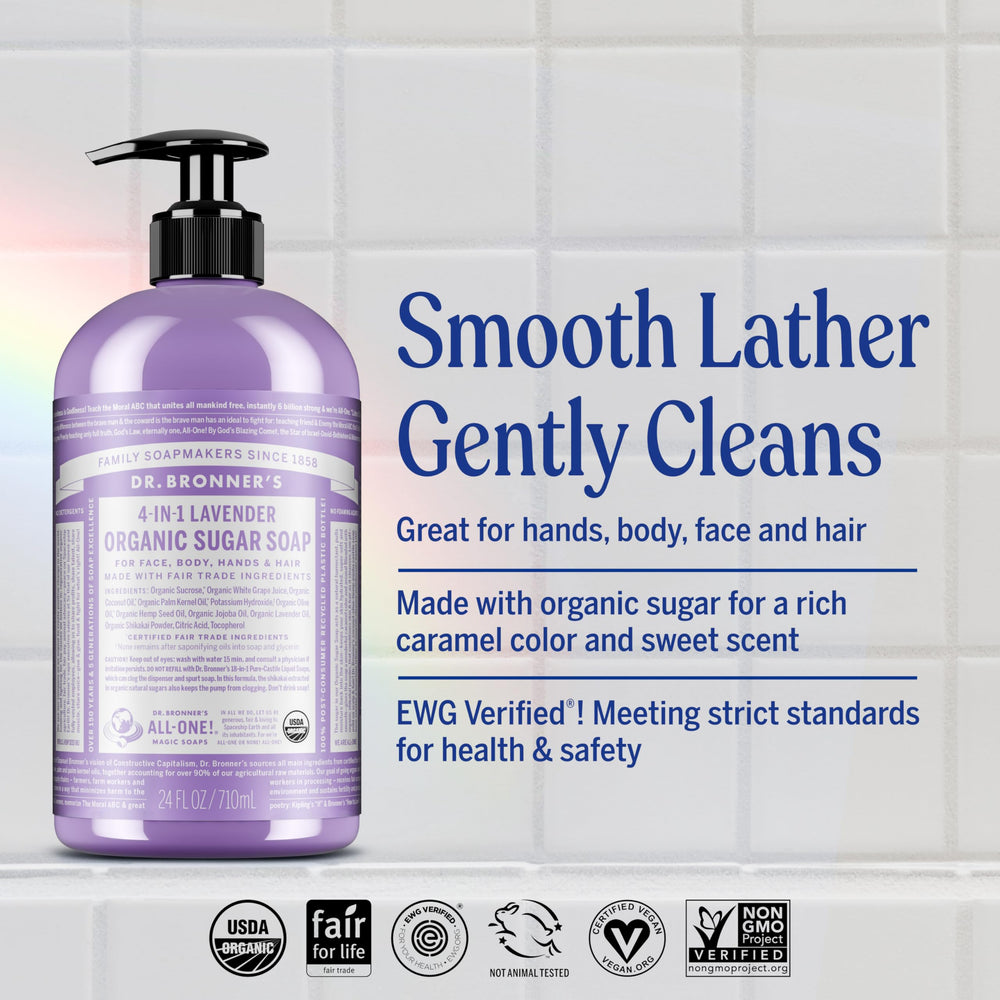 Dr. Bronner's creamy lather closeup demonstrating rich foam for gentle cleansing