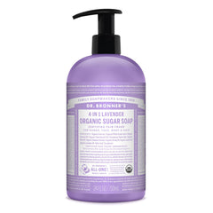 Dr. Bronner's front label on 24 oz bottle showing lavender scent and organic claims