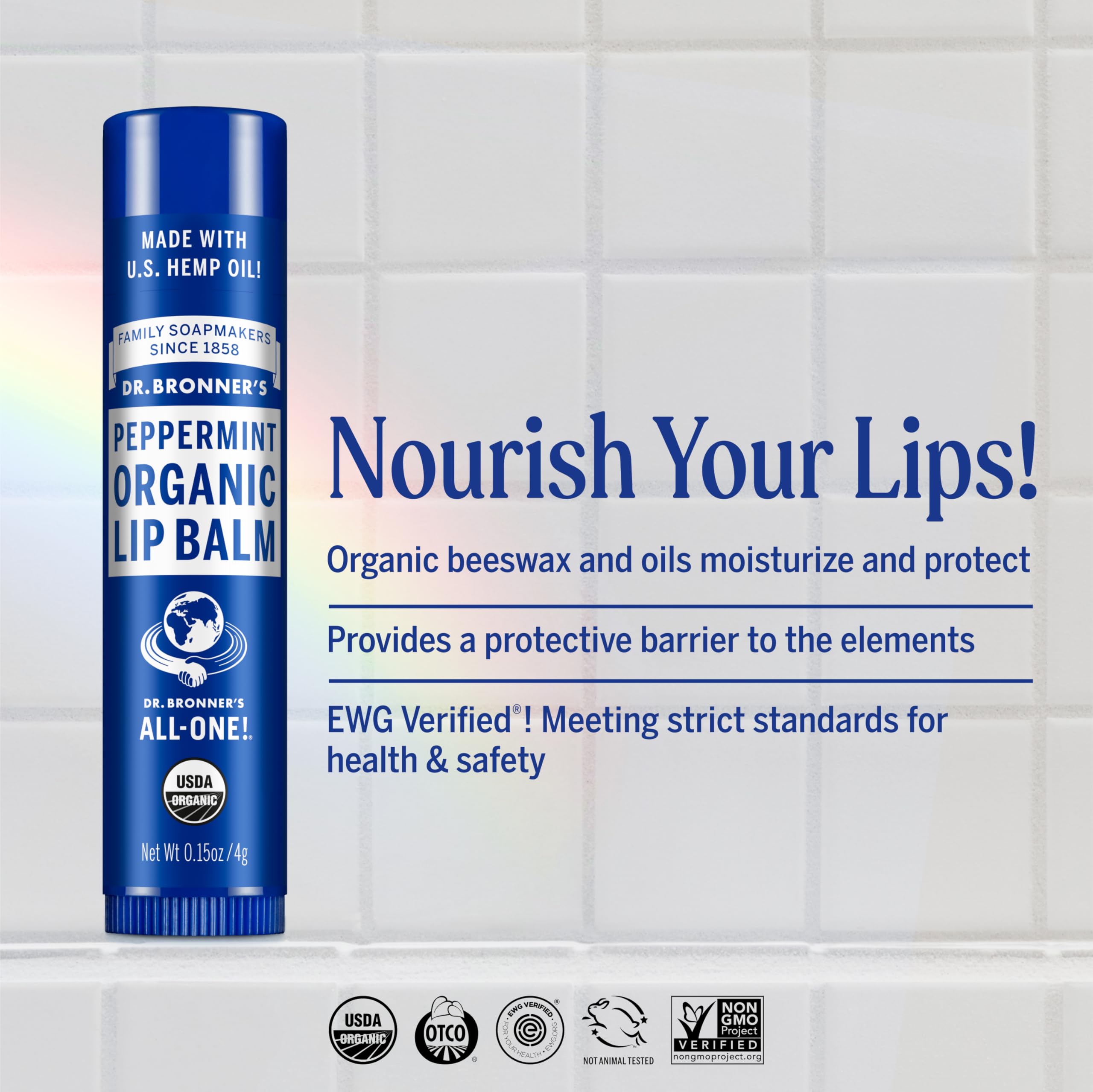 Dr. Bronner's open tube close-up showing smooth balm texture and moisturize
