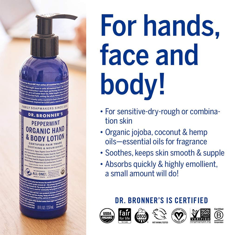Dr. Bronner's peppermint bottle by sink illustrating refreshing scent and everyday use