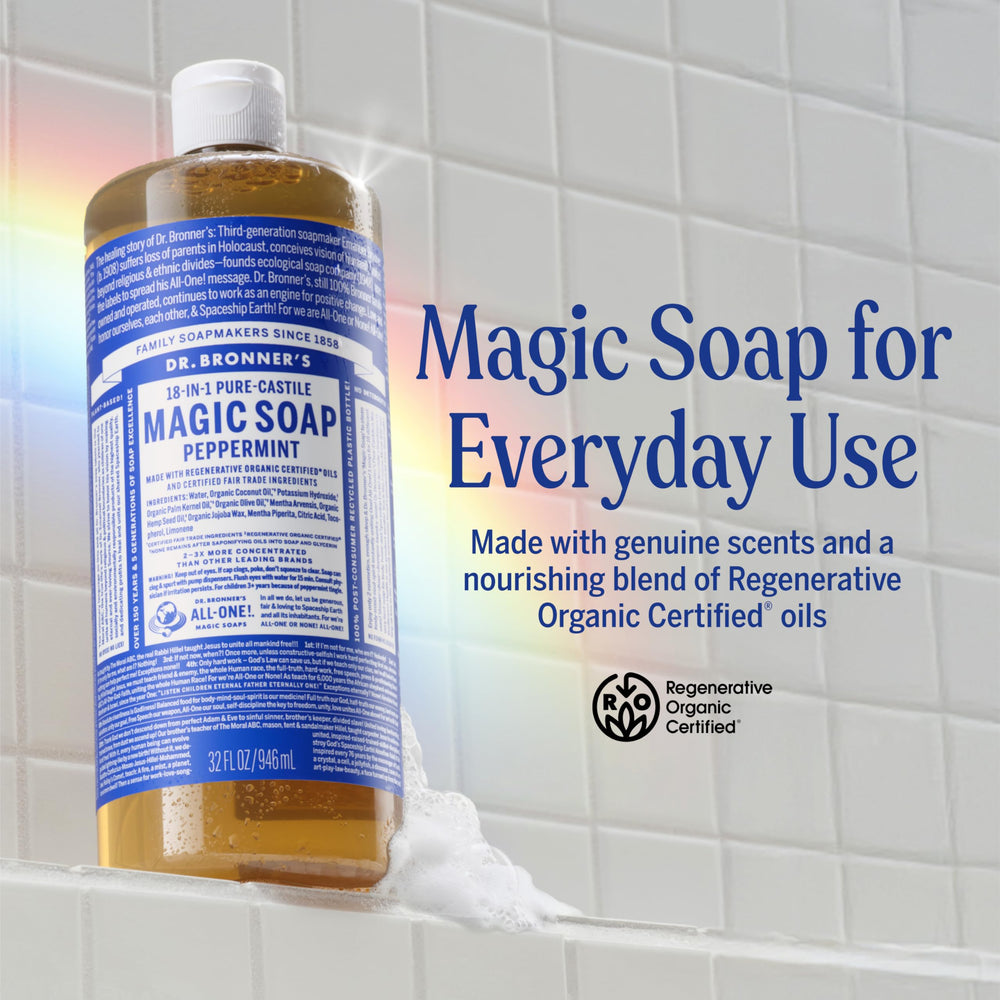 Dr. Bronner's soap texture being poured showing rich lather