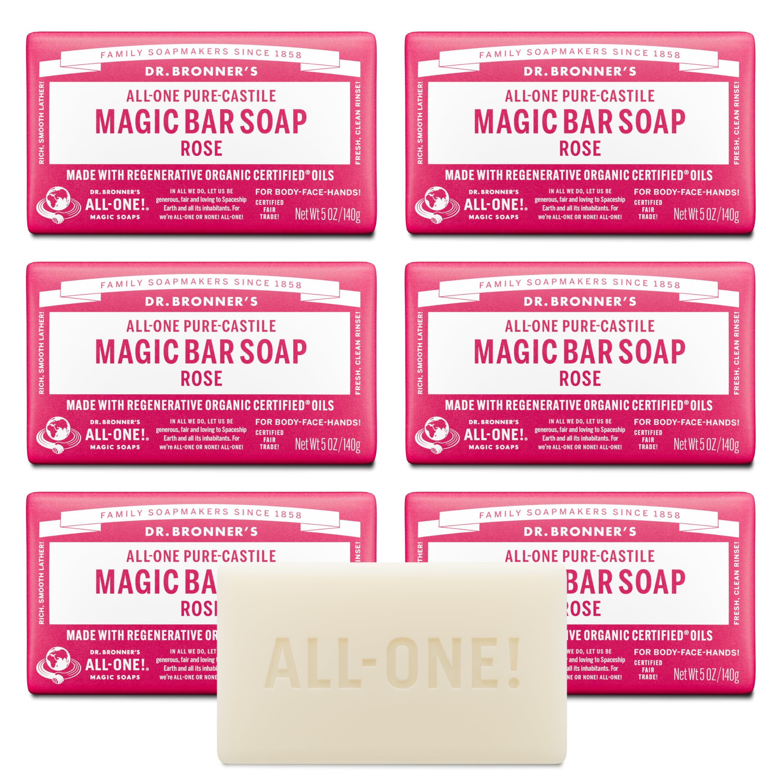 Dr. Bronner's rose bar front packaging showing label and scent benefit