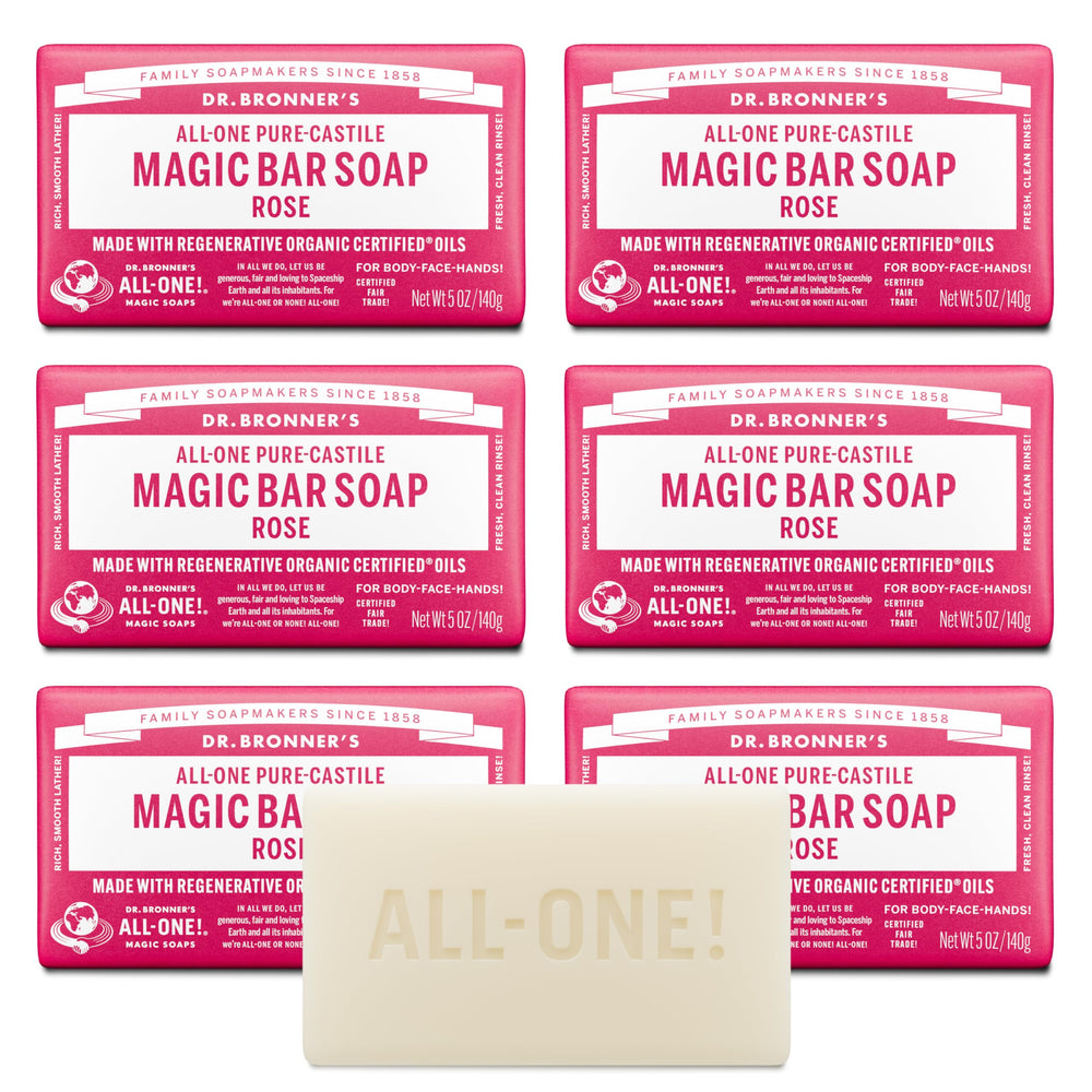 Dr. Bronner's rose bar front packaging showing label and scent benefit