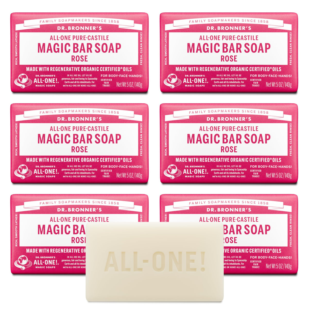Dr. Bronner's rose bar front packaging showing label and scent benefit